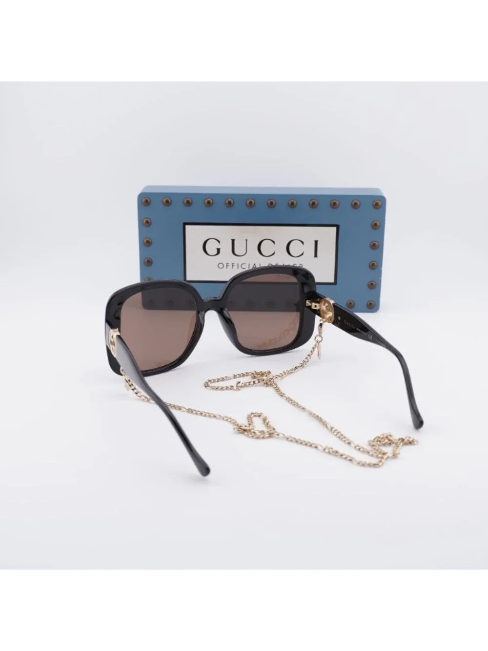 Gucci GG1029SA 005 Square Sunglasses - Black with Gold Chain\Brown